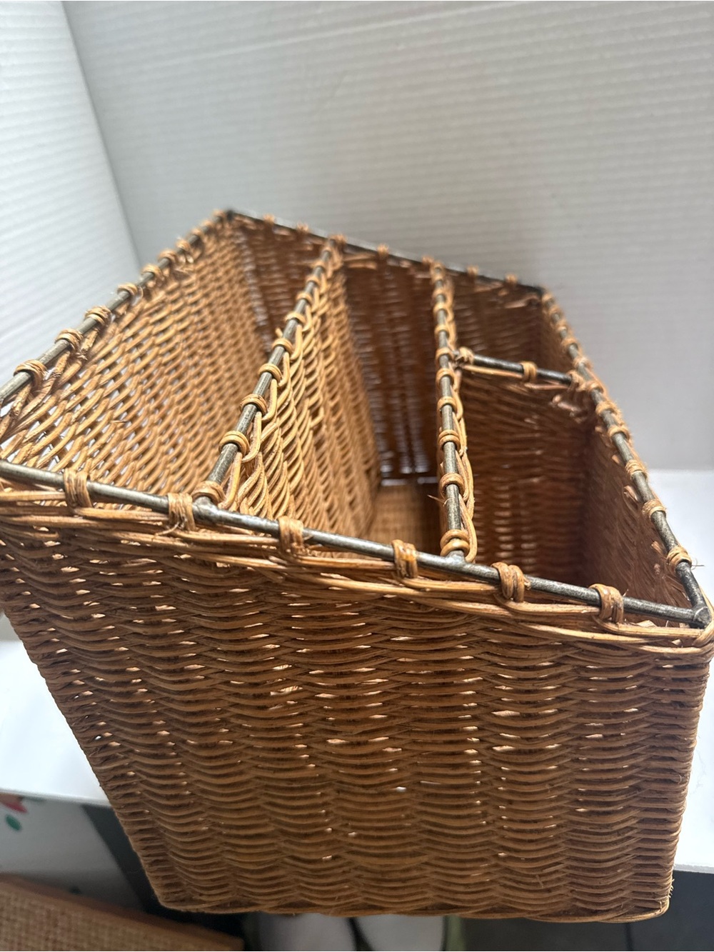 Woven Rattan Desk Organizer Caddy in Warm Brown - Picture 4 of 5